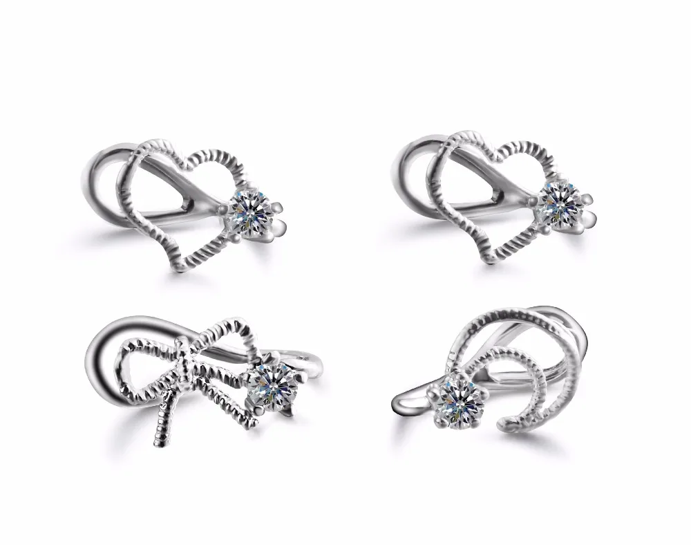 

MOSRSA 1PC Moon Heart Bow Clip On Earrings Alloy Shiny Crystal Ear Cuff Clip Earrings Without Piercing Women Body Jewelry