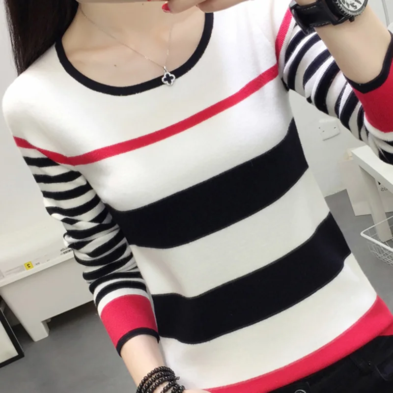 2018 Fashion New Women Sweaters and Pullovers Autumn Round neck Color Stripe Knitted Sweater Leisure Tops Pull Femme 2018 Fashion New Women Sweaters and Pullovers Autumn Round neck Color Stripe Knitted Sweater Leisure Tops Pull Femme