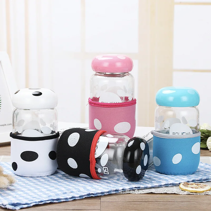 

300ML Travel Glass Bottle Mushroom Glass Water Bottle With Filter Flower Tea Bottle Cute Cups With Lid for Kid Drinking Water