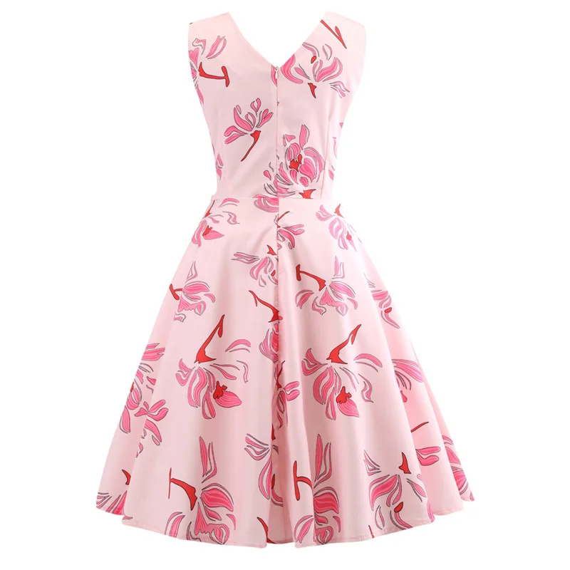 Kostlich 2018 New Arrival Women Big Swing Dress V-Neck Floral Print Dresses Summer Hepburn Vintage Dress Plus Size S-2XL  (4)