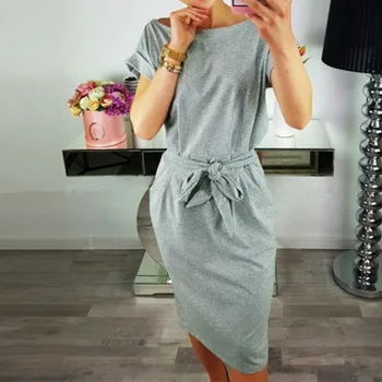 

Plus Size Short Sleeve Loose Shirt Dress 2019 Summer Dress Women Tunic Casual Cotton Midi Bodycon Dresses Vestidos Belt Pockets