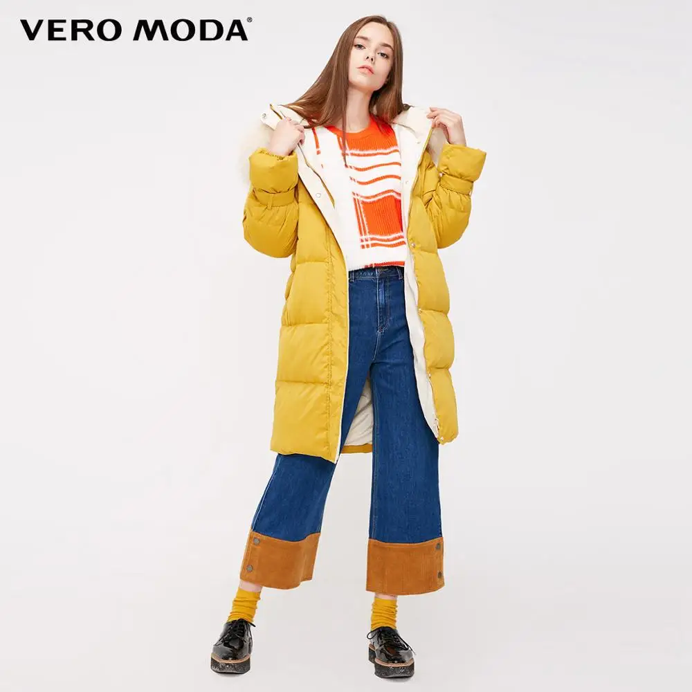 Vero Moda женский пуховик средней длины с капюшоном из меха енота | 318412537 - Цвет: Carry yellow