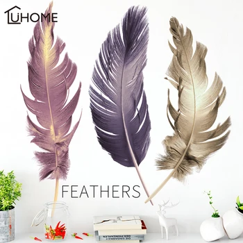 

3 Piece Colorful Flying Feather Art Adhesive Wall Stickers Home Decor Living Room Bedroom Decoration Wallpaper DIY Wall Sticker