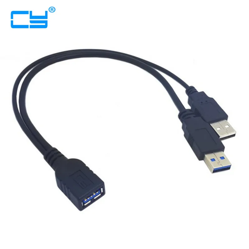 Black USB 3.0 Female to Dual USB Male Extra Power Data Y Extension Cable for 2.5" Mobile Hard Disk Black USB 3.0 Female to Dual USB Male Extra Power Data Y Extension Cable for 2.5" Mobile Hard Disk