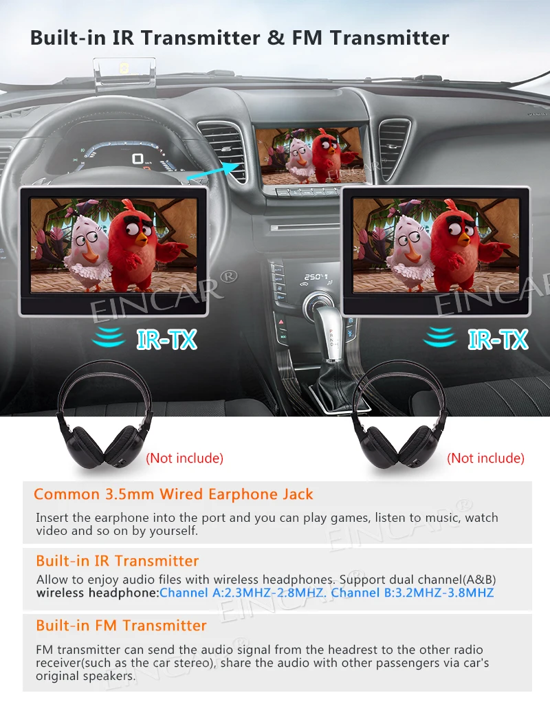 Discount 11.6 Inch HDMI Dual Monitors Rear-Seat Headrest HD Digital LCD Screen Car Headrest Monitor audio Player FM Headrest DVD Player 8