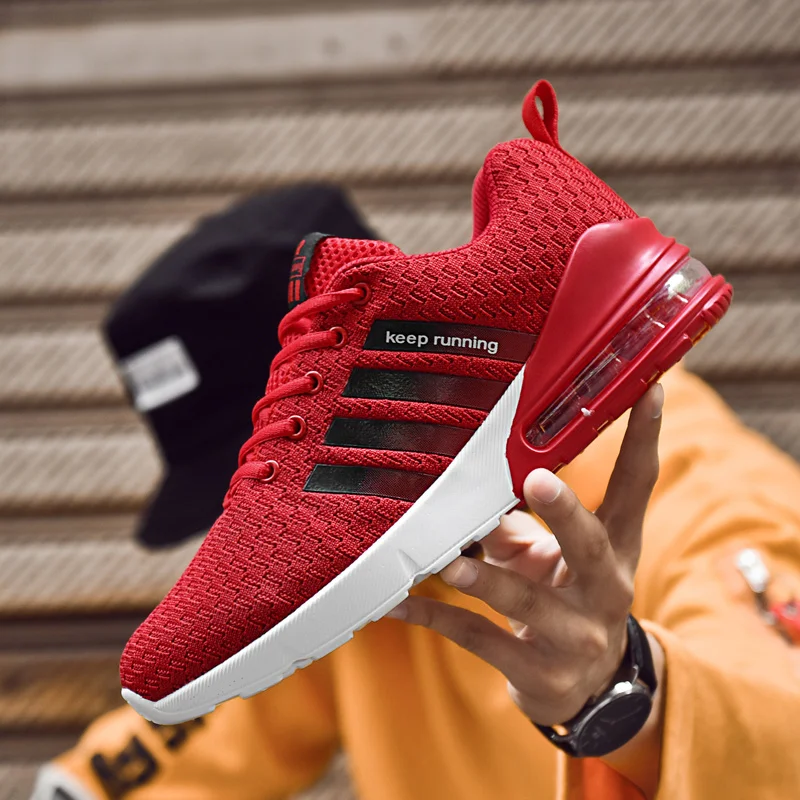 

Men Air Cushion Sneakers Ultralight Soft Bottom Breathable Footwear Lace-Up Adult High Elasticity Male Comfortable Casual Shoes