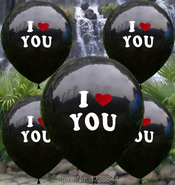 Вечерние товары на День святого Валентина черного цвета, воздушные шары I love you, вечерние сувениры, индивидуальный принт, 200 шт./партия,, Размер 12 дюймов