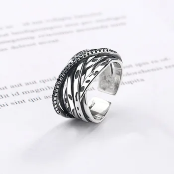 

Silvology 925 Sterling Silver Weave Twine Line Rings Vintage Creative Industry Style Japan Style Rings for Women Retro Jewelry