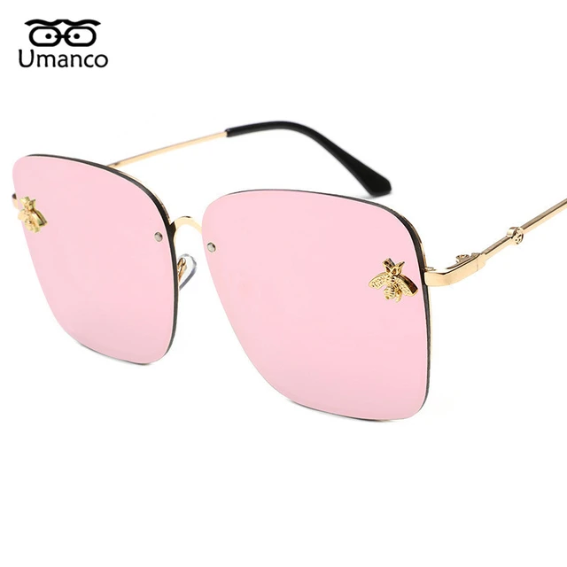 Umanco Unique Bee Charm Square Sunglasses For Women Oversized Gradient  Eyewear Lady Vintage Gold Metal Travel Beach Goggle UV400 - AliExpress