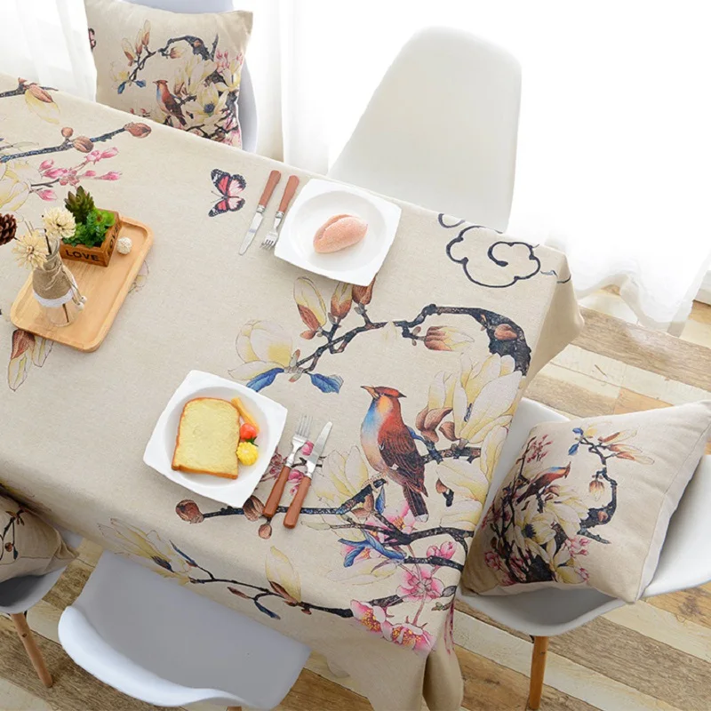  Flowers Birds Digital Printed Polyester Fabric Waterproof Tablecloth Covers Decoration Table Cloth 