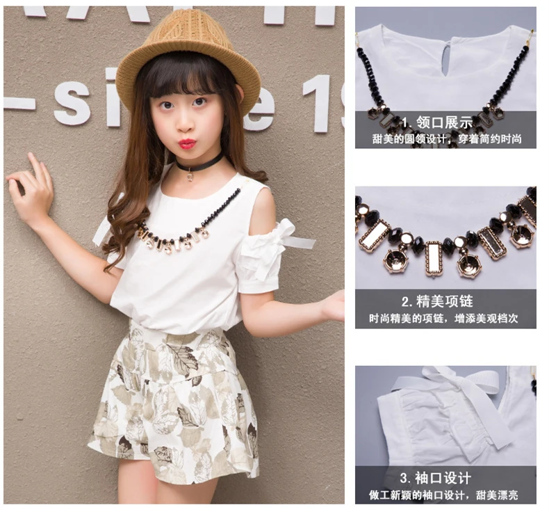 2019 Summer Girls Clothing For Teenage Short Sleeve Shirt Print Shorts Cotton Linen Kids Clothes Sets Fashion 2Pcs Children Suit (3)
