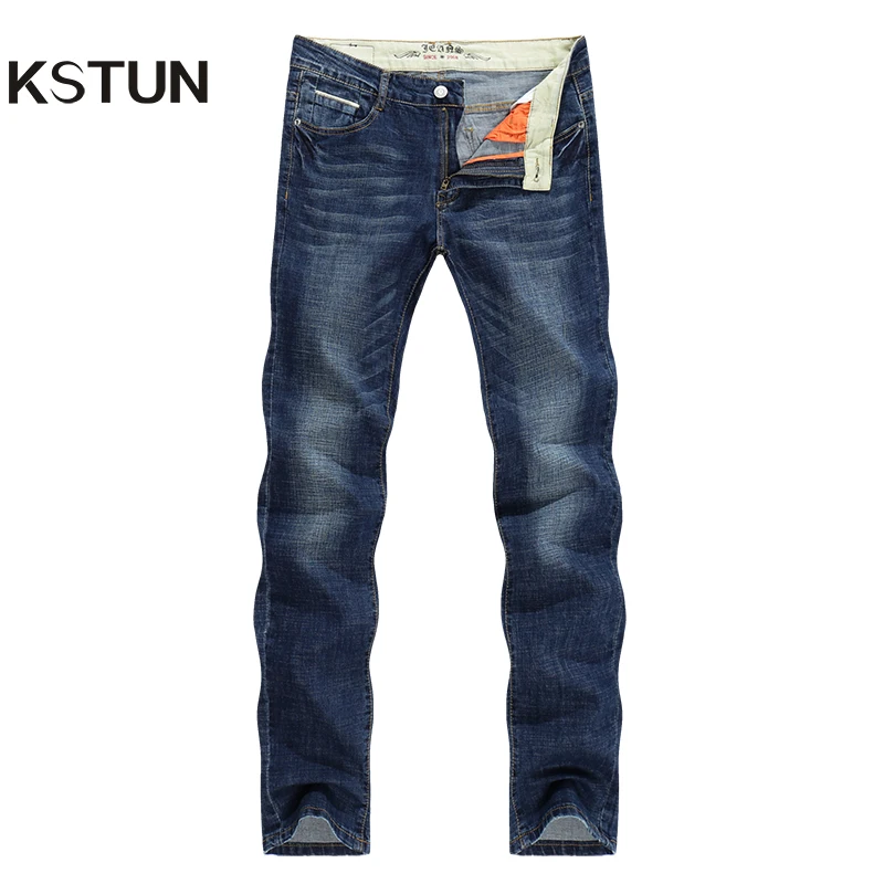 KSTUN Men Jeans Famous Brand 2018 Slim Straight Business Casual Dark Blue Thin Elasticity Cotton Denim Pants Trousers pantalon KSTUN Men Jeans Famous Brand 2018 Slim Straight Business Casual Dark Blue Thin Elasticity Cotton Denim Pants Trousers pantalon