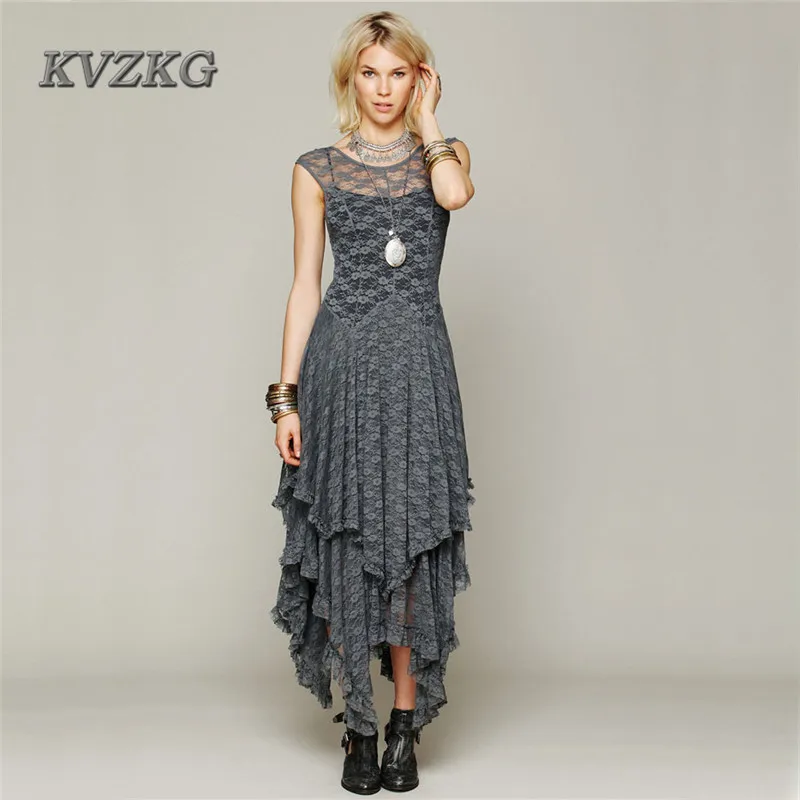 Kvzkg 2017 хиппи Стиль лето нерегулярные кружева Vestidos De Festa платье Longo Платье Mujer с