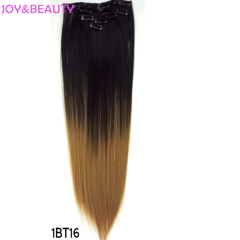 

JOY&BEAUTY Synthetic Two Tone Full Head Clip In Hair Extensions 24inch 7pcs/set,130g,Heat Resce Fibre For Long Straight Hair