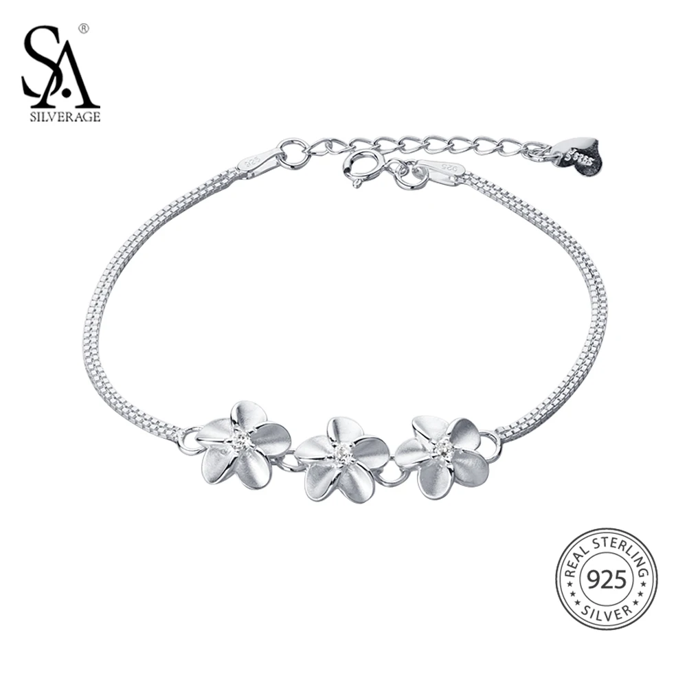 SA SILVERAGE Real 925 Sterling Silver Flowers Chain Link Bracelet for Women Fine Jewelry 925 Silver Charm Bracelets Bangles SA SILVERAGE Real 925 Sterling Silver Flowers Chain Link Bracelet for Women Fine Jewelry 925 Silver Charm Bracelets Bangles