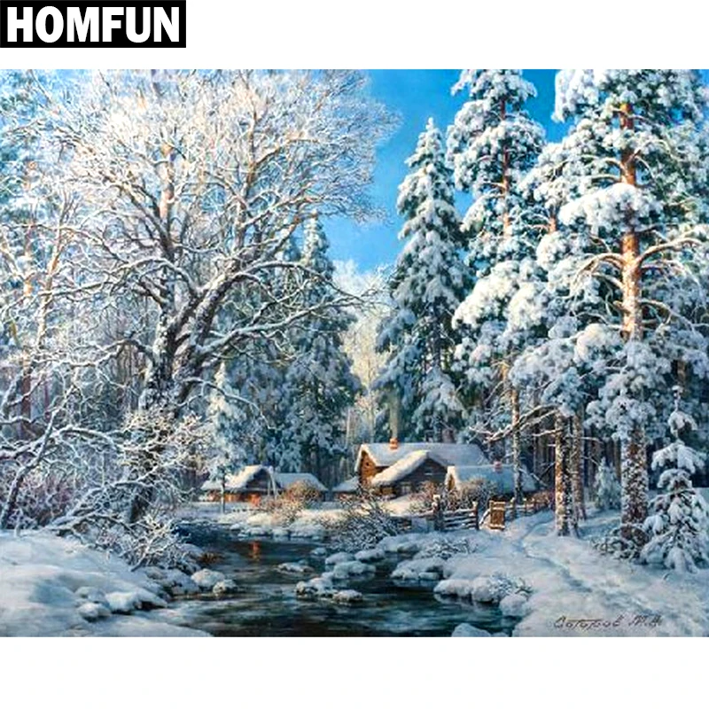 Алмазная 5D Вышивка HOMFUN Снежный лес картина с полными квадратными/круглыми
