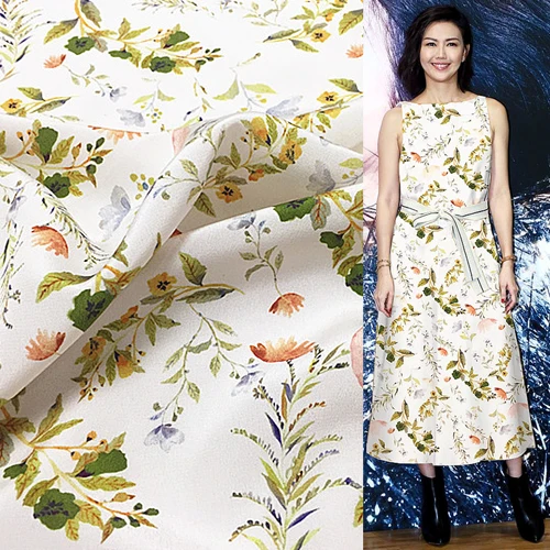 

Beautiful florl and leaves print silk Crepe DE chine fabric 135cm width,SCDC958