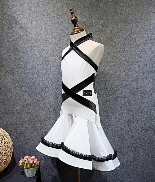 Латинский платье для танцев Детские платья для девочек черный, Белый Цвет прошитой Танго ча-ча Сальса Самба Практика одежда для танцевальных выступлений DC2276 - Цвет: Белый