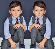 Kids font b Baby b font Boy s Cotton Shirt Pants Waistcoat Tie 4PCS Suit Outfits