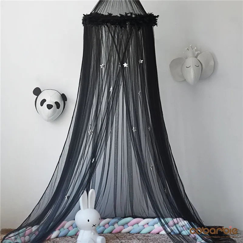 

Luxury Kids Baby Bedding Round Dome Bed Feather Canopy Netting Bedcover Mosquito Net Curtain Play Tent with star For Children