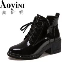 Новинка года; сезон весна-зима; женские туфли-лодочки; Высококачественная женская обувь на шнуровке в европейском стиле; ботинки из искусственной кожи на высоком каблуке; Быстрая