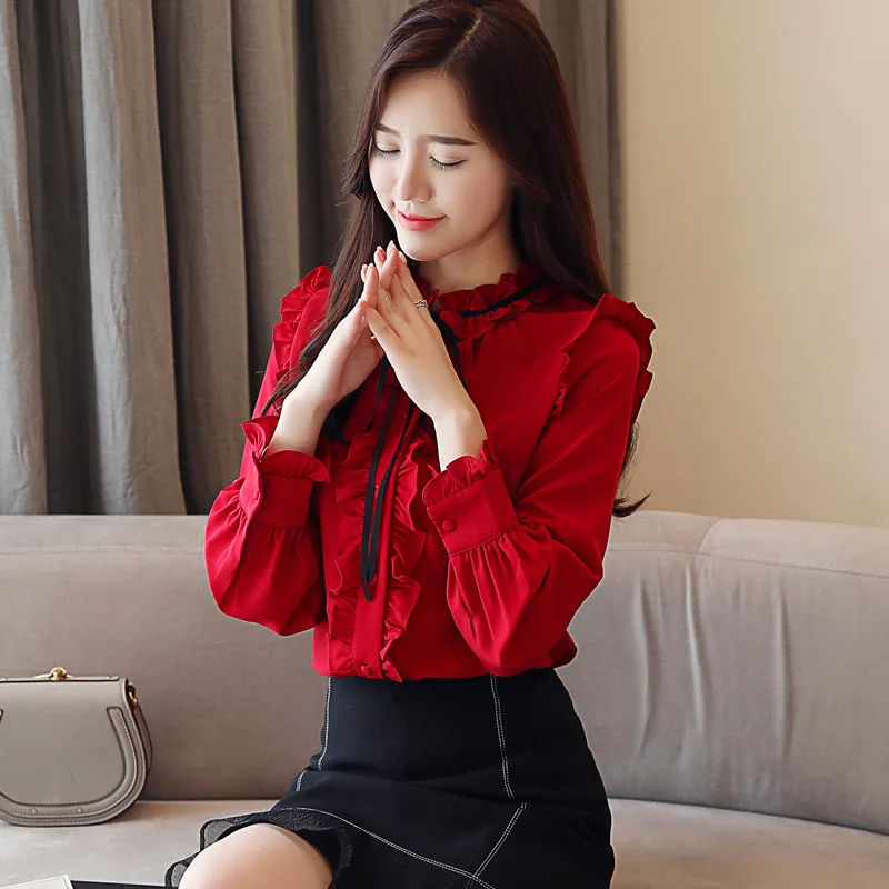 Blusas mujer de moda 2020 шифоновая рубашка с длинными рукавами новый корейский стиль