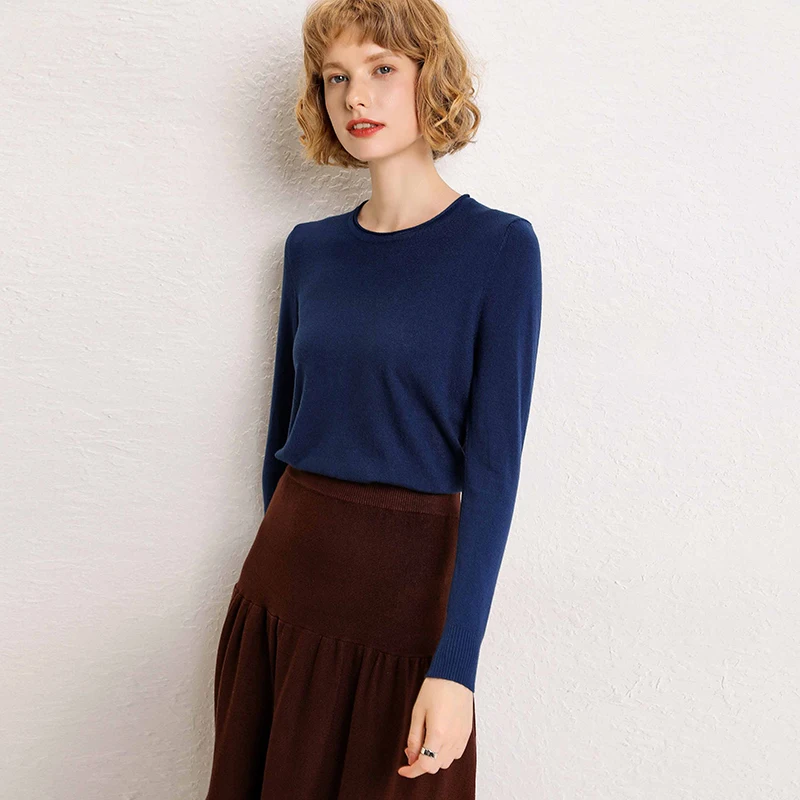 2019 Women Casual Solid Cashmere Sweaters for Winter Long Sleeve Crew Neck Knitwear Plus Size Autumn Knitted Sweaters Pullover