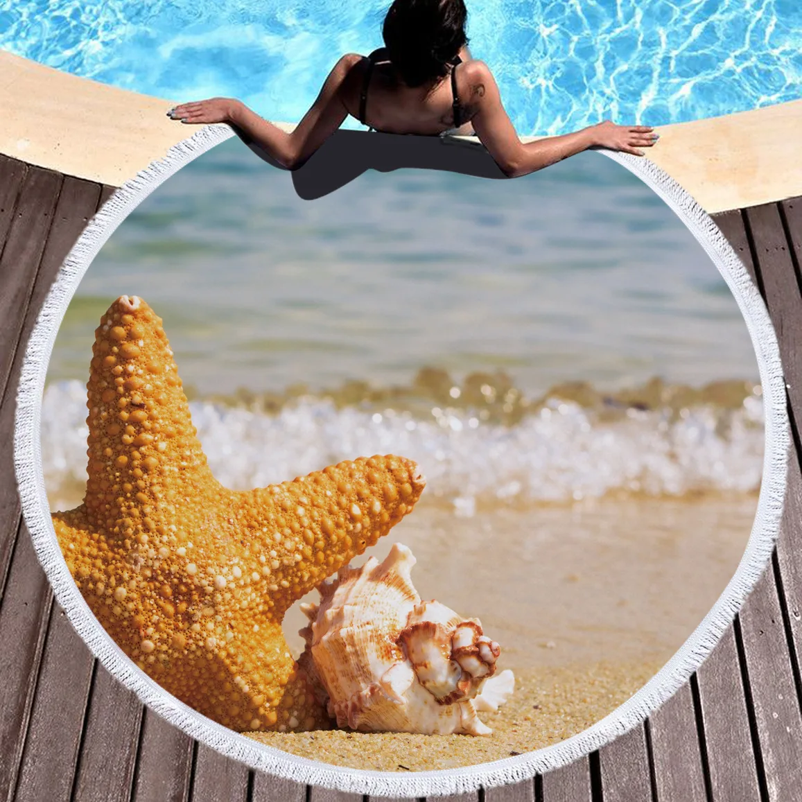Дизайн морской пляж Полотенца микрофибры плюс с круглым может быть Ванна Полотенца коврик для пикника йога коврик ребенка ползать pad