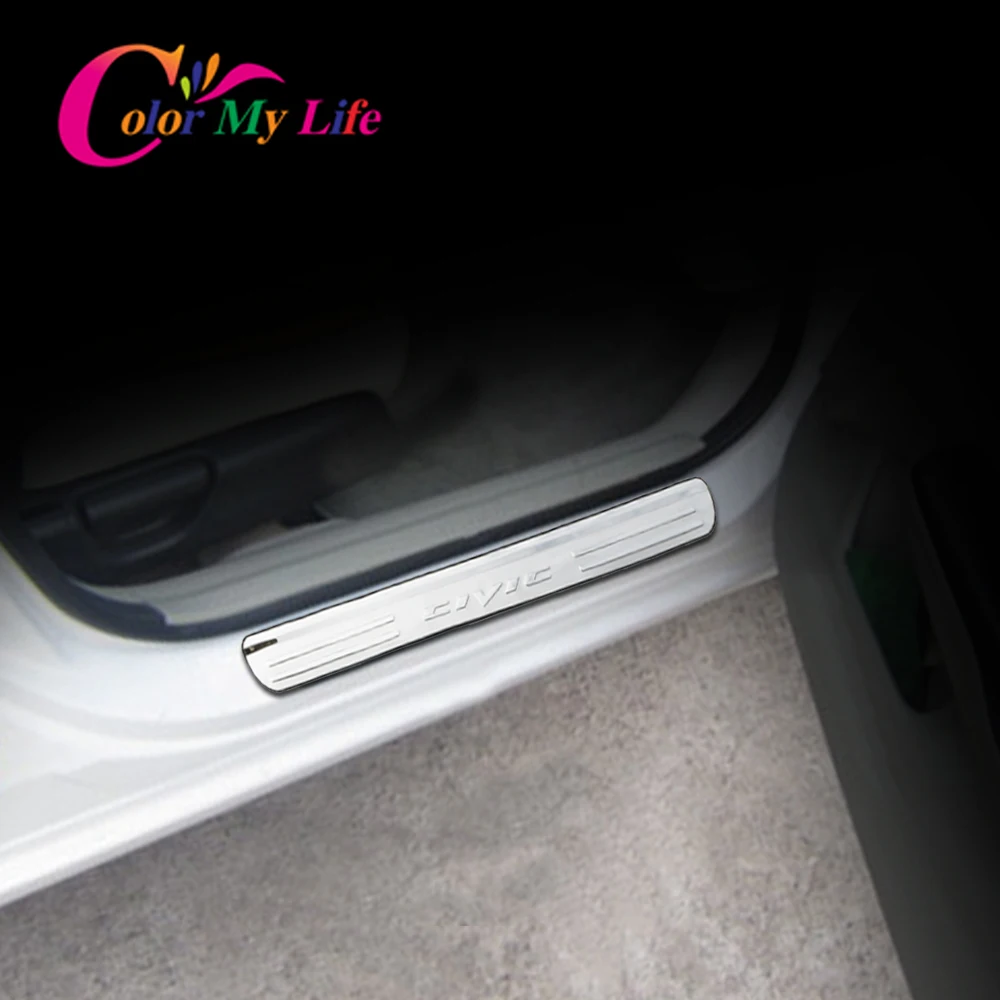 

Color My Life Stainless Steel 4Pcs/Set Car Door Sill Scuff Plate Cover Welcome Pedal Fit for Honda Civic 2006 - 2018 Accessories