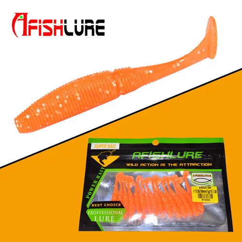 Afishlure, 15 шт./лот, мягкая рыболовная приманка, приманка, 1 г, 50 мм, светящаяся, весло, хвост, мягкая, Grubs, светящаяся в темноте, Т-образный хвост, приманка, джиг, голова, приманка для окуня - Цвет: 3