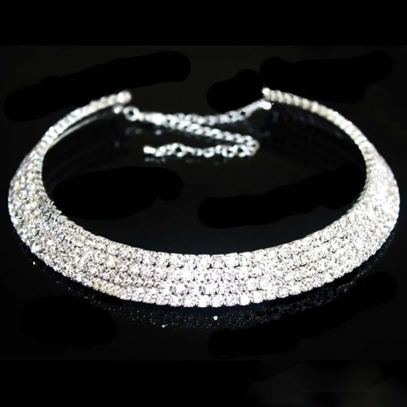 BLIJERY, классическое ожерелье-чокер с кристаллами для женщин, сверкающие стразы, массивное ожерелье, s, ювелирные изделия для свадьбы, выпускного, Femme Collier - Окраска металла: 4 row Crystal