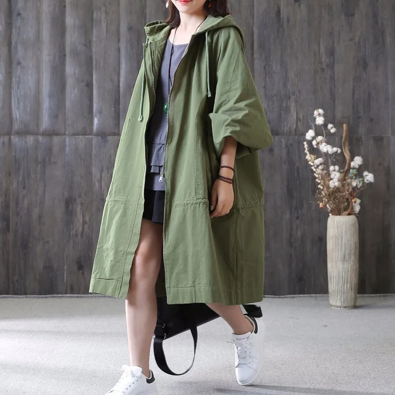 Fermeture Nouveau Poches vent Grande Glissière À Manteau ewq Black green Cordon Grandes Femmes 2018 Pleine Manches Mode Qe319 Coupe Taille Capuchon Automne B8wnqdwzF