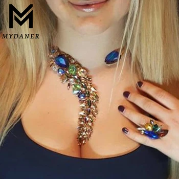 

MYDANER New Luxury Crystal Beads Cuff Collar Choker Necklace for Women Multicolored Bohemian Wedding Maxi Statement Jewelry