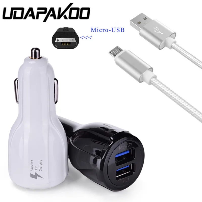 

1M micro usb cable & Adaptive Fast Car Charger For huwwei p8 honor 8c 7c 7a 6c pro For samsung galaxy A6 J4 J6 J7 s7 edge phone