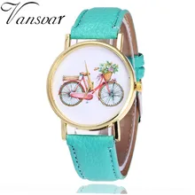 Vansvar Trend Girls Informal Classic PU Leather-based Quarzt Watches Relogio Feminino Girls Colourful Bicycle Sample WristWatch V32