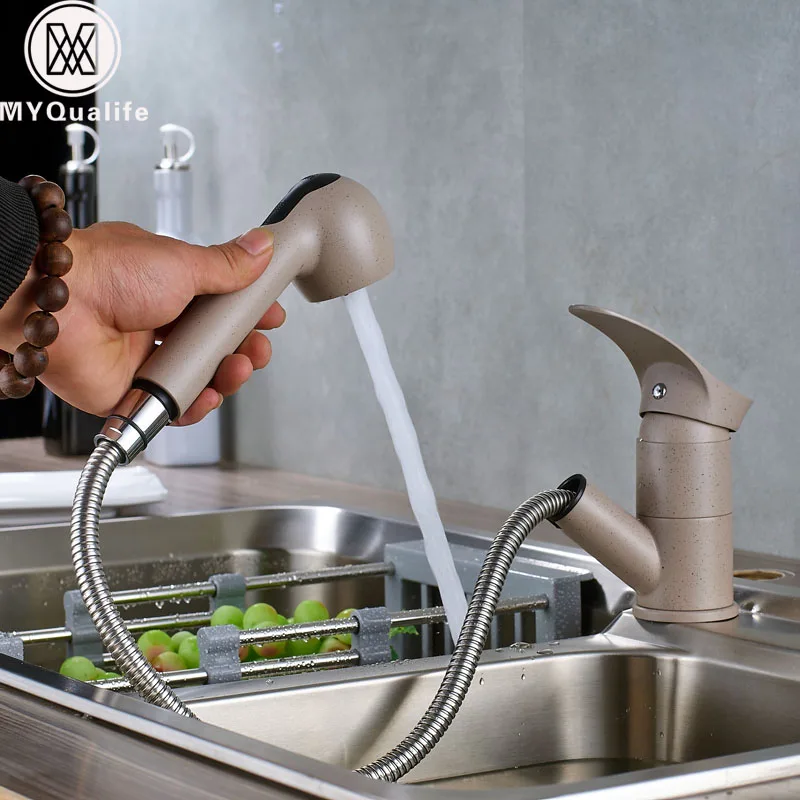 Новинка 360 поворотные Кухонные смесители выдвижной кухонный смеситель для раковины кран водосберегающий бежевый кран для горячей и холодной воды