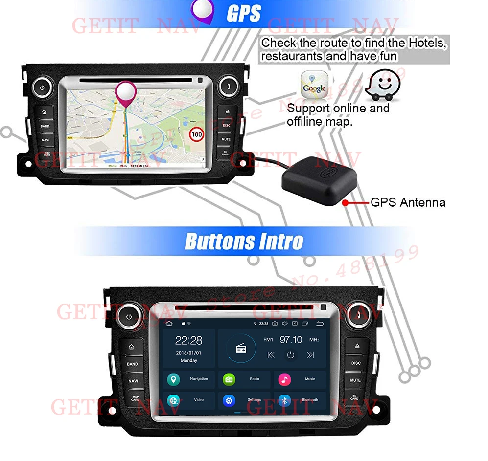 Discount Android 9.0 Car DVD Player For Mercedes Benz Smart 2012 2013 2014 2015 2 Din Car Radio Multimedia GPS Navi Stereo WIFI 3