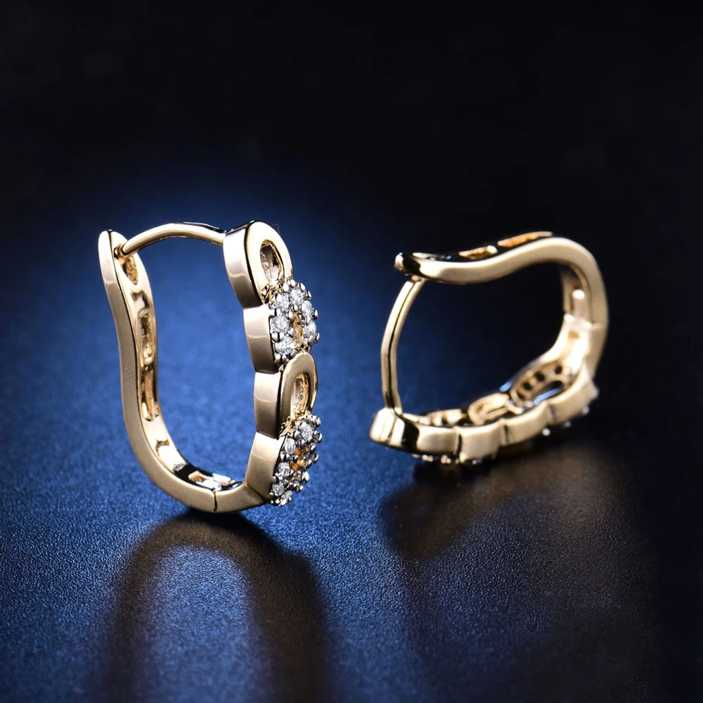 Женские серьги кольца XIAGAO золотого цвета с фианитом и кристаллами E157|hoop earing|hoop