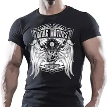 Новое поступление мужская мода крыло моторы мотоциклы-мужская футболка с логотипом мотоцикла Байкер американские мотоциклы для байкеров футболки с принтом