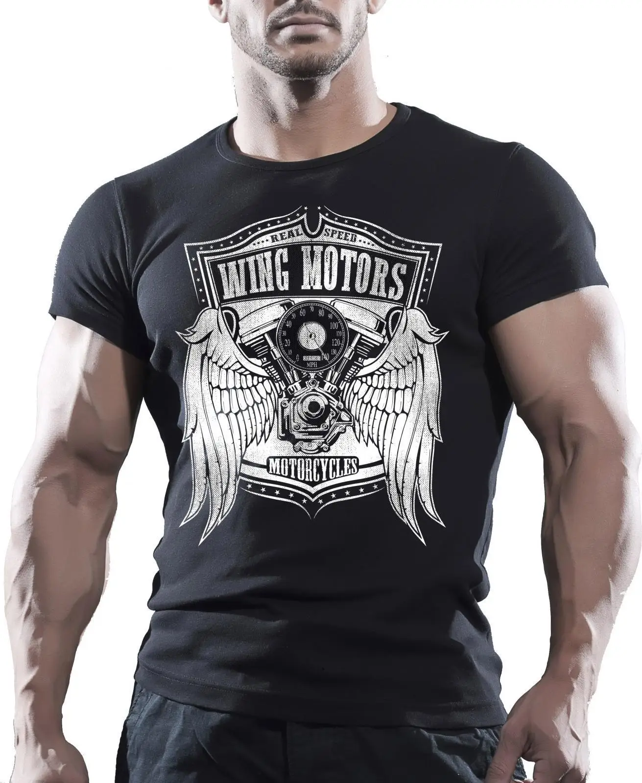 

2019 New Arrival Men'S Fashion Wing Motors Motorcycles - Mens Motorbike T-Shirt Biker American Motorcycles Biker Print T Shirts