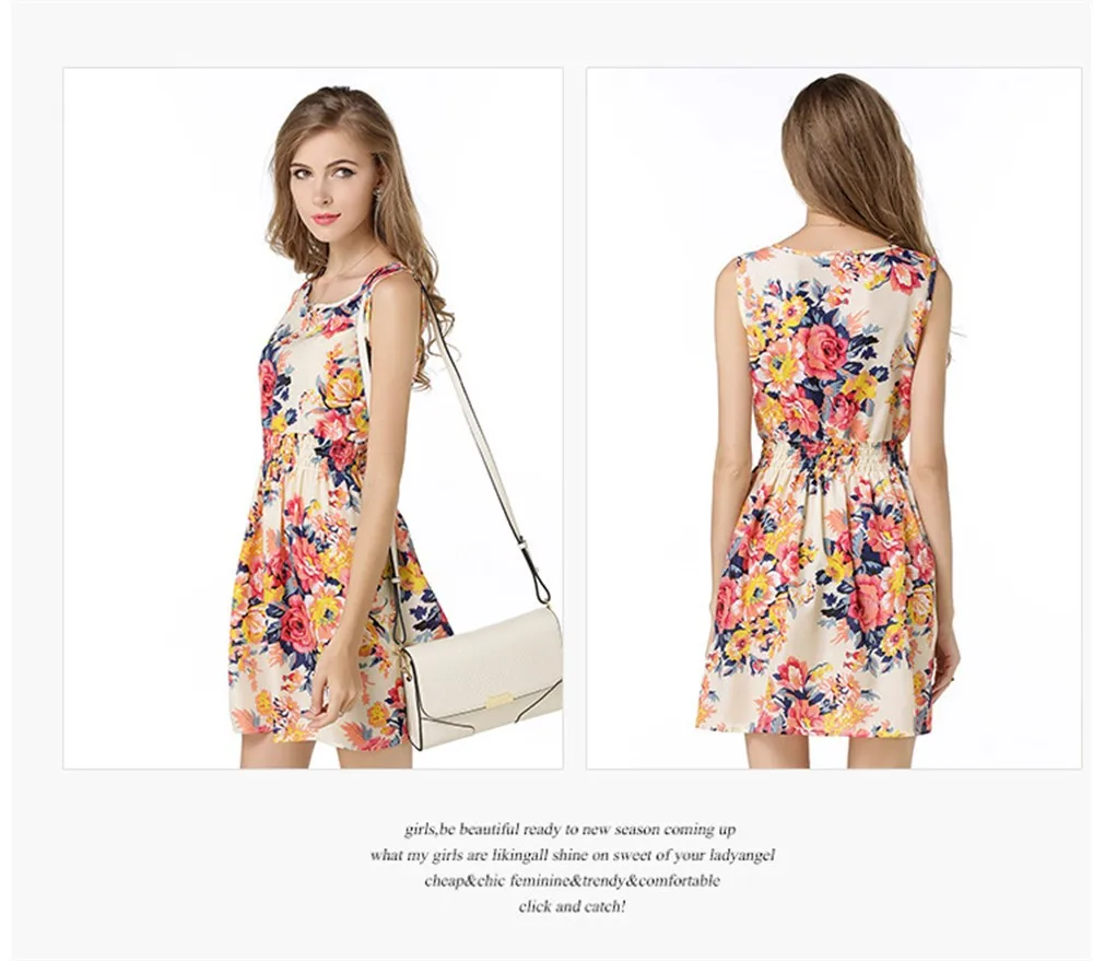 Summer Style Women Dress Casual Mini O-Neck Sleeveless Short A Line Dress Printed Party Evening 2015 Plus Size Elegant Dress  (8)