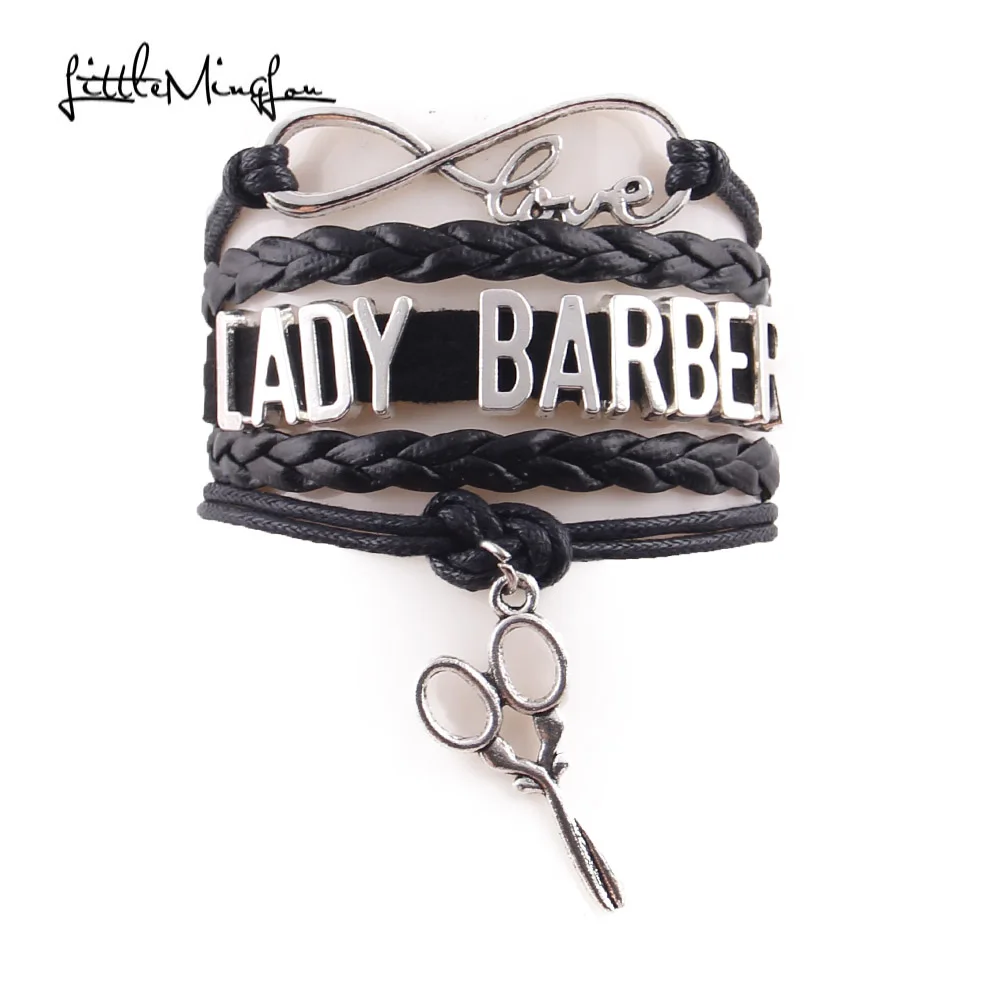 

Infinity Love lady barber women bracelet stacks scissors charm leather wrap bracelets & bangles for women jewelry accessories