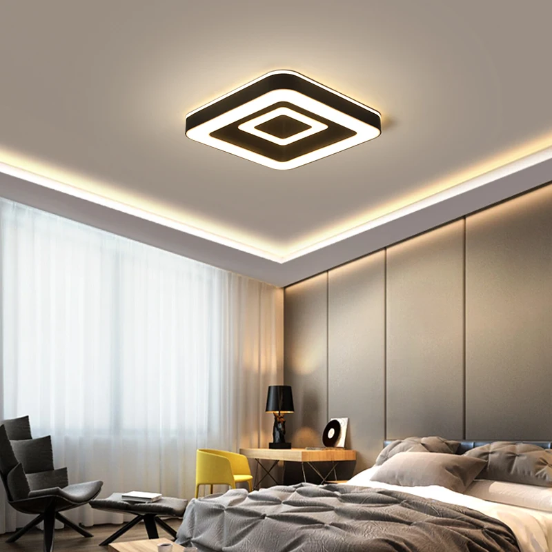

Modern led ceiling chandelier bedroom small living room study kitchen white black chandelier round / square / triangle lamps