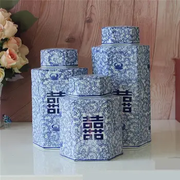 

Modern Chinese Hand-painted "double Happiness" Jingdezhen Storage jar Wedding Room Home Decoration Model Furnishings Ceramic jar