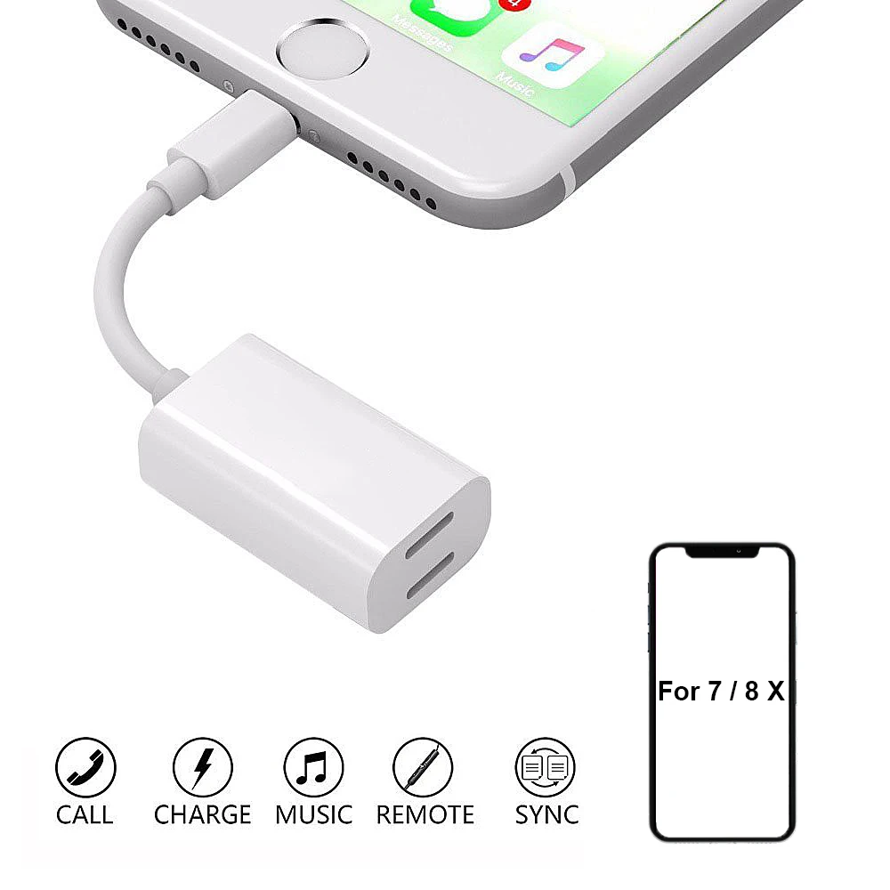 

Double jack Audio Adapter For Lightning Headphone Support iOS 12 Charging Music or Call for iphone 7/8/X XS XR Adapter Converter