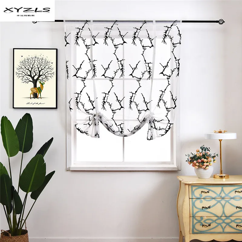 

XYZLS Nordic Kitchen Curtains Black White Embroidered Sheer Short Curtains Roman Blinds Door Modern Tulle Fabric Valance 1PC