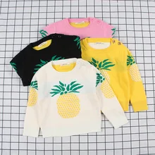 Модный осенний Детский свитер Для мальчиков и девочек Длинные рукава платья "Ананас" для малышей; хлопковая вязаная двойной слой верхней части