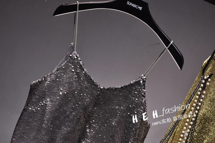 New Women Sequined Luxury Camis Top V-neck Beading Shiny Camisole Sexy Club Party Tank Top Feminino Black Grey White