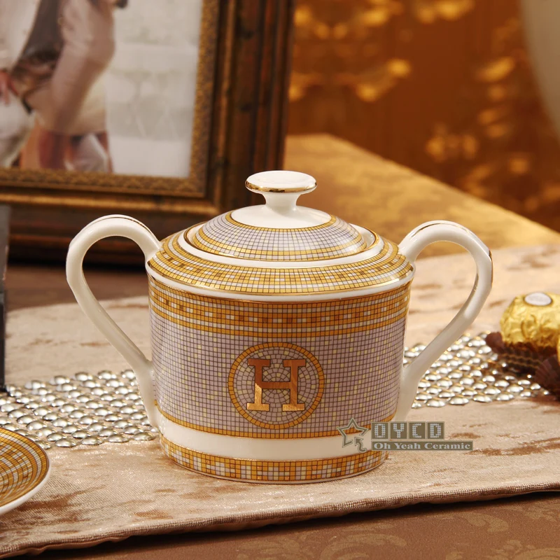 Фарфоровая кофейная набор костяного фарфора &quotH&quot Марк мозаичный дизайн контур