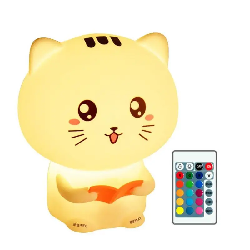 Мультяшный милый Кот силиконовый ночник креативный прикроватный Настольный светильник домашнее животное детские игрушки принадлежности PNLO - Цвет: remote control Pink